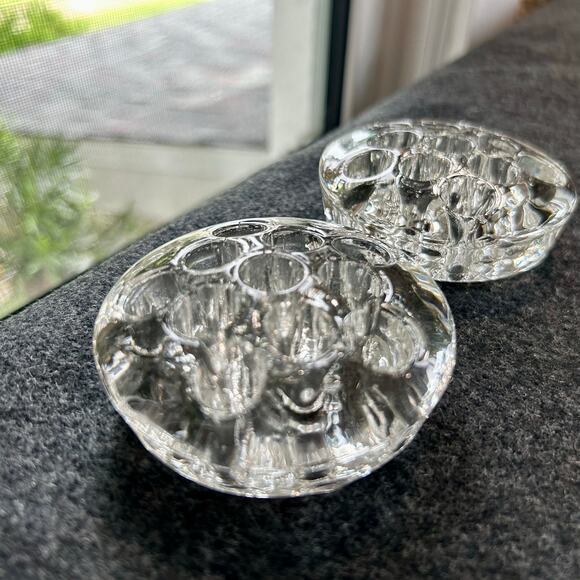 Pair of Vintage Clear Glass 11 Hole Flower Frogs - Picture 2 of 12